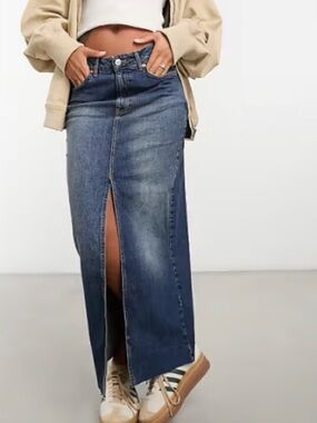 Stradivarius High-waisted Denim Maxi Skirt - 10